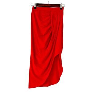 BOBI Revolve Gathered Midi Skirt XS Siren Red Assymetrical NWT Holiday Stretchy